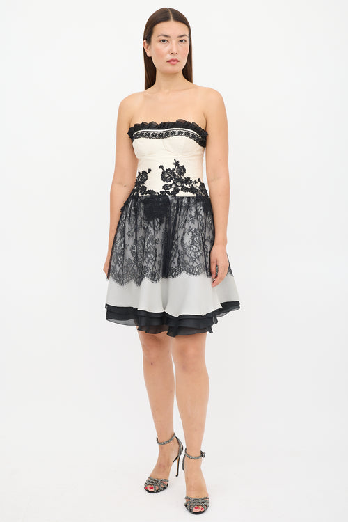 Christian Lacroix Cream & Black Lace Bustier Dress