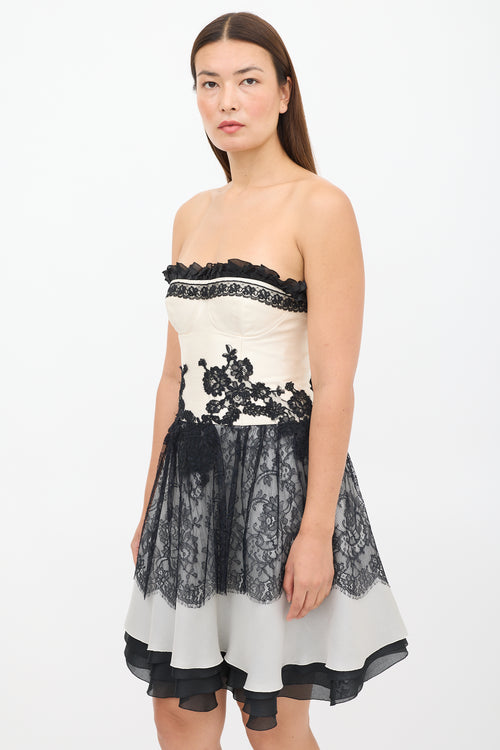 Christian Lacroix Cream & Black Lace Bustier Dress