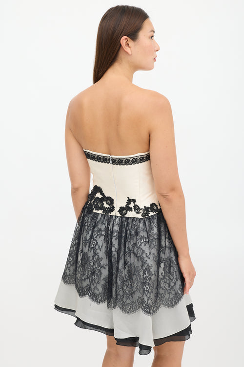 Christian Lacroix Cream & Black Lace Bustier Dress