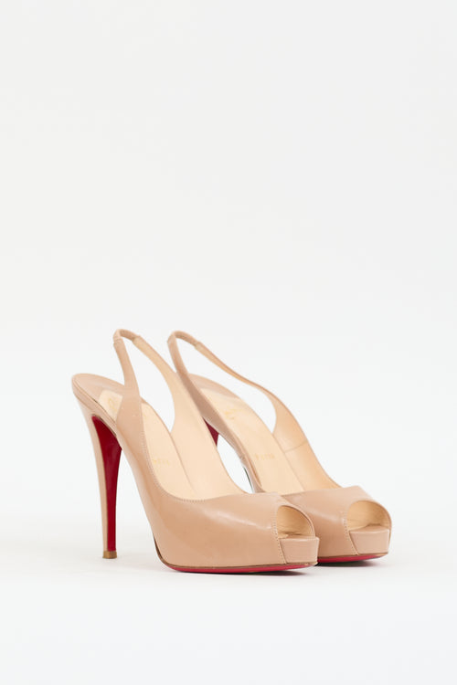 Christian Louboutin Beige Patent Private Number 120 Slingback Pump