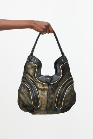 Christian Louboutin Black & Gold Textured Leather Bag