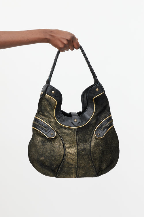 Christian Louboutin Black & Gold Textured Leather Bag
