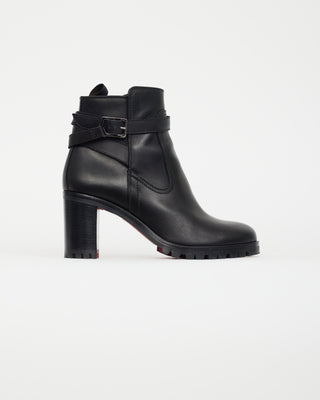 Christian Louboutin Black Leather Ankle Strap Boot