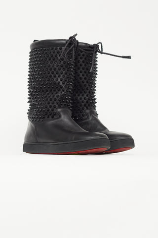 Christian Louboutin Black Leather Surlapony Spike Boot