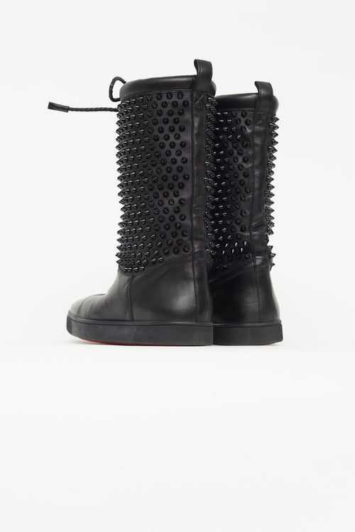 Christian Louboutin Black Leather Surlapony Spike Boot