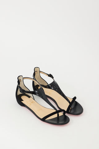 Christian Louboutin Black Patent Leather & Suede Athena Sandal