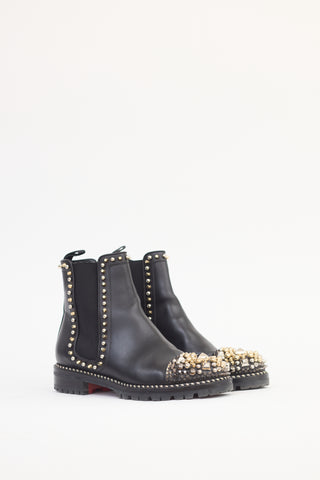 Christian Louboutin Black Leather Adox Studded Chelsea Boot