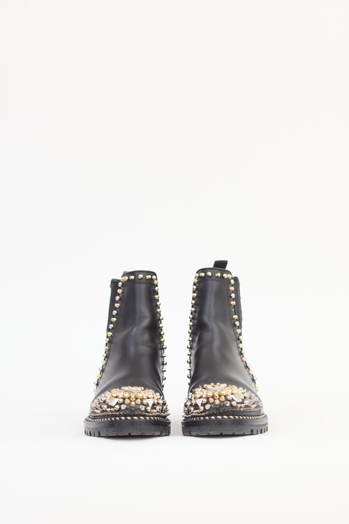 Christian Louboutin Black Leather Adox Studded Chelsea Boot