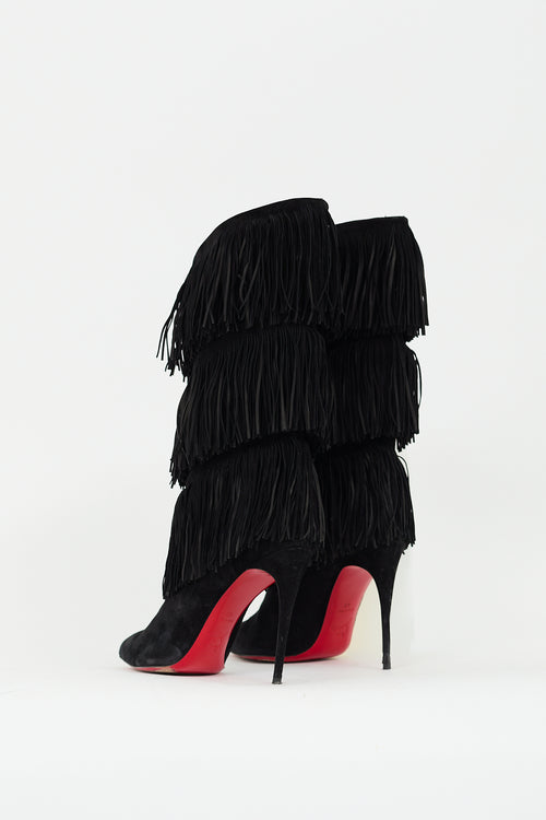 Christian Louboutin Black Suede Forever Tina Fringe Boot