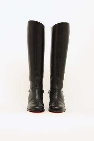 Christian Louboutin Black Leather Chain Cate Riding Boot