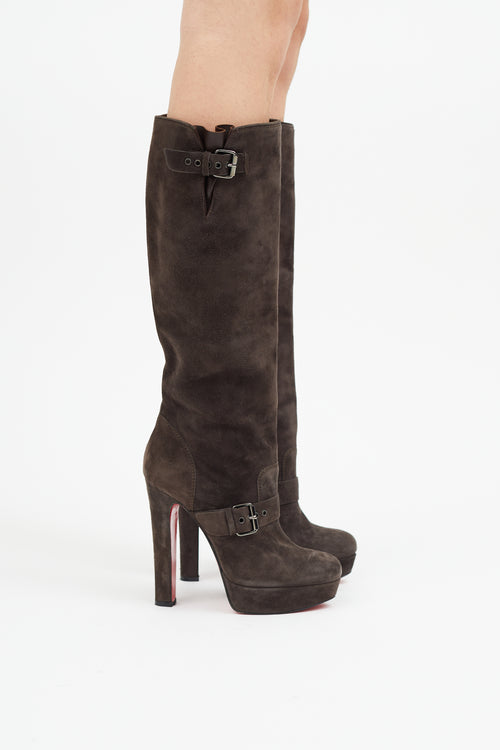 Christian Louboutin Brown Suede Knee High Pump Boot