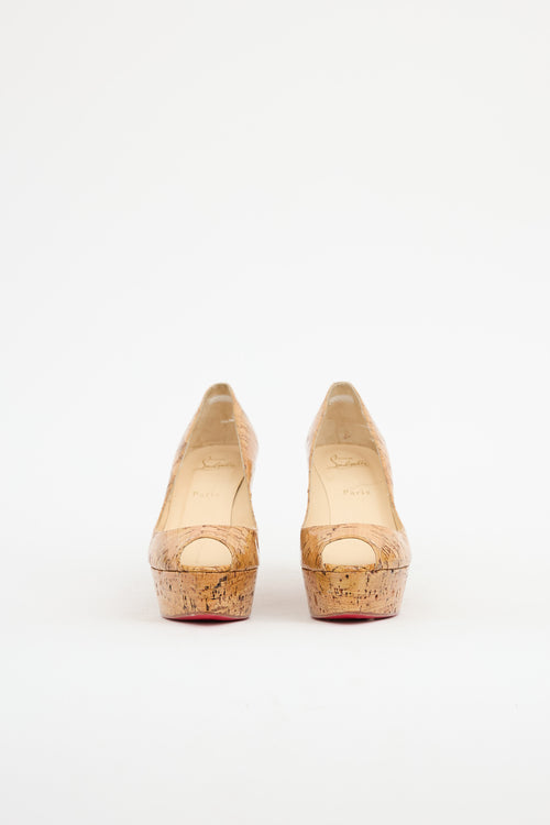 Christian Louboutin Cork Lucido Une Plume Wedge