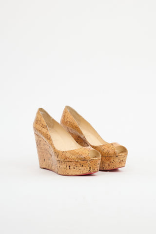 Christian Louboutin Cork Lucido Une Plume Wedge