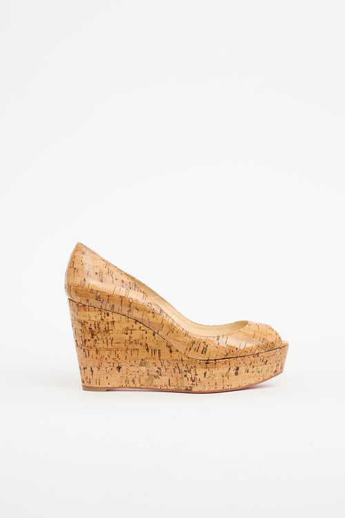 Christian Louboutin Cork Lucido Une Plume Wedge
