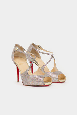 Christian Louboutin Glitter Peep Toe  Pump
