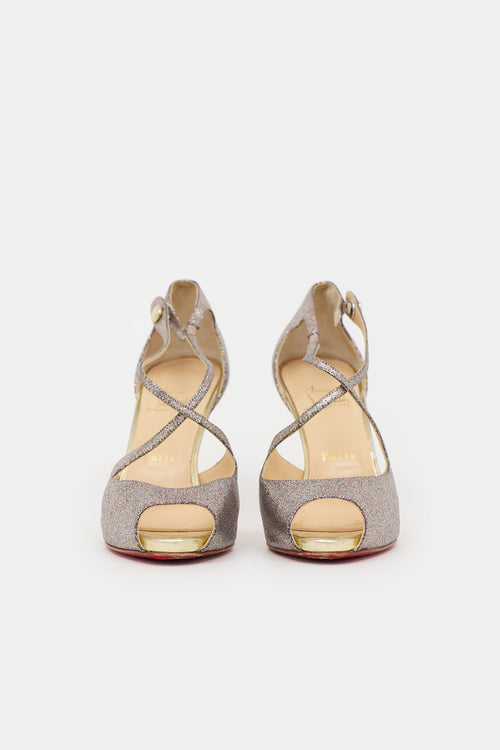 Christian Louboutin Glitter Peep Toe  Pump