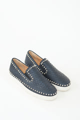 Christian Louboutin // Navy Textured Leather Pik Boat Slip  display picture 3