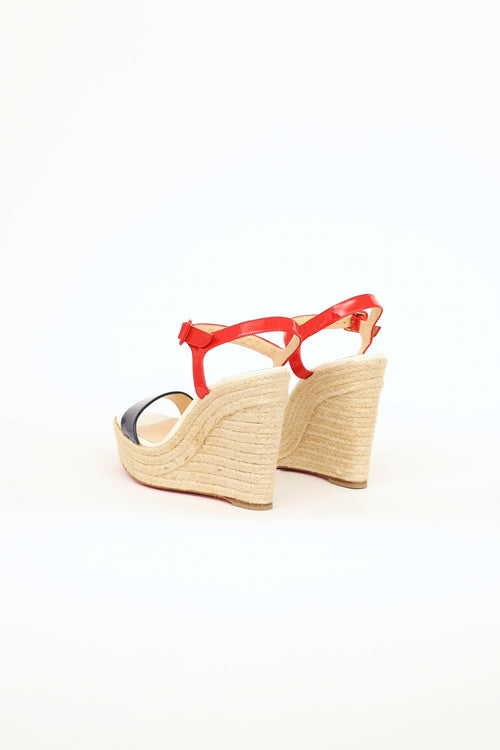 Christian Louboutin White, Navy & Red Spachica Wedge
