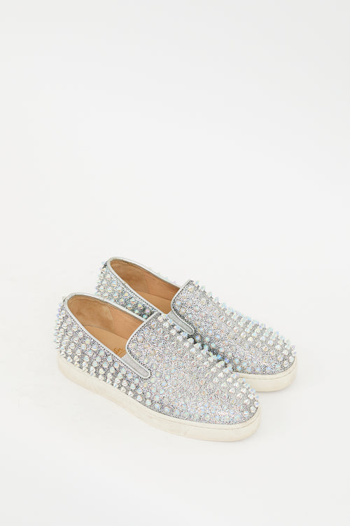 Christian Louboutin Silver Roller Boat Studded Slip On Sneaker