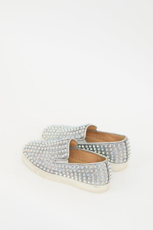 Christian Louboutin Silver Roller Boat Studded Slip On Sneaker