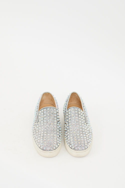 Christian Louboutin Silver Roller Boat Studded Slip On Sneaker