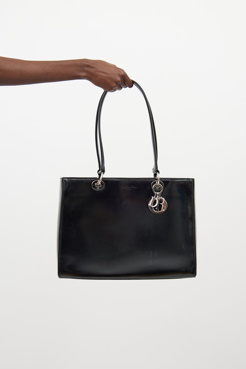 Dior Black Patent Leather Lady Dior Tote