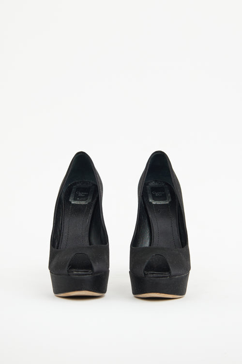 Dior Black Satin Cannage Platform Pump