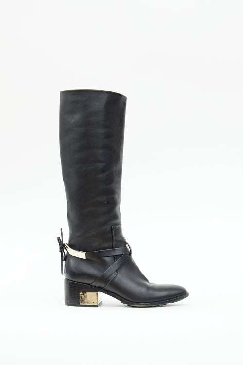 Christian Dior Black Back Tie Riding Boot