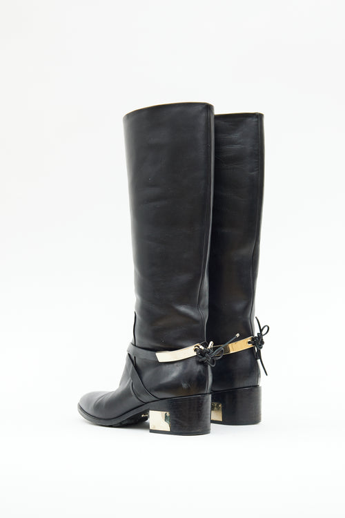 Christian Dior Black Back Tie Riding Boot