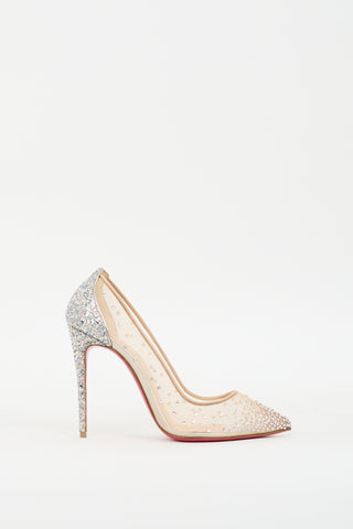 Christian Louboutin Beige & Silver Glitter Follies Strass 100 Pump