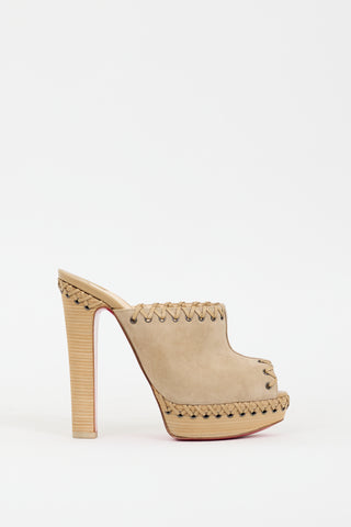 Christian Louboutin Beige Suede Whipstitched Sablina Mule