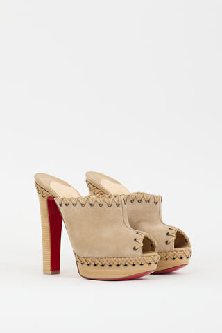 Christian Louboutin Beige Suede Whipstitched Sablina Mule