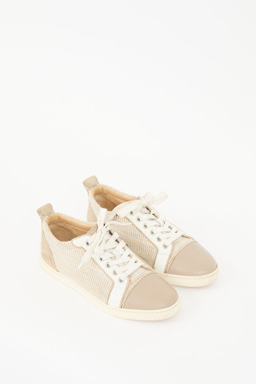 Christian Louboutin Beige & White Leather Louis Orlato Sneaker