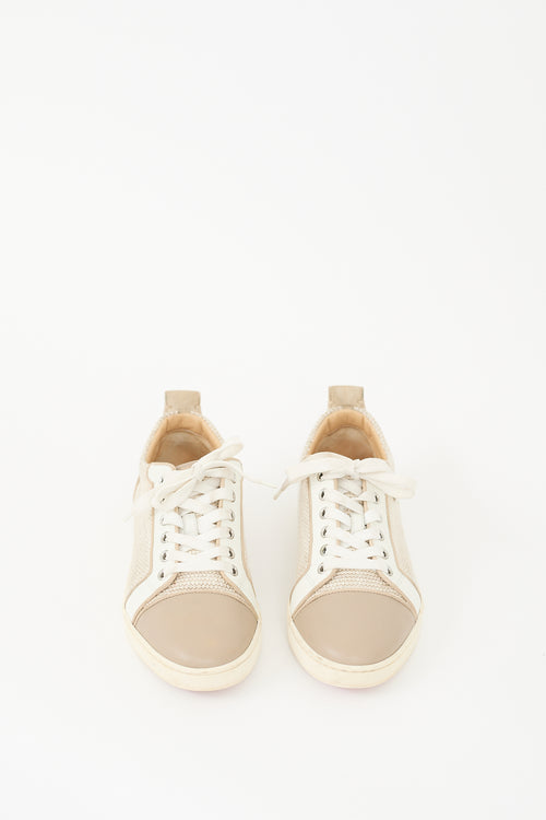 Christian Louboutin Beige & White Leather Louis Orlato Sneaker