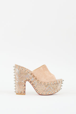 Christian Louboutin Beige Printed & Studded Massivatac Platform Mule