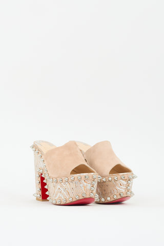 Christian Louboutin Beige Printed & Studded Massivatac Platform Mule