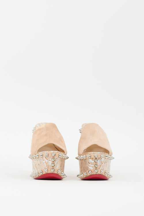 Christian Louboutin Beige Printed & Studded Massivatac Platform Mule