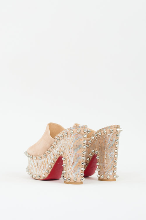 Christian Louboutin Beige Printed & Studded Massivatac Platform Mule