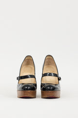 Christian Louboutin Black & Brown Patent Leather & Wood Wallis Wedge