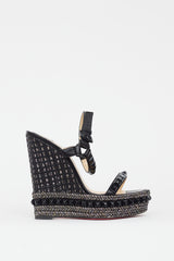 Christian Louboutin Black & Gold Cataclou Studded Metallic Wedge Sandal