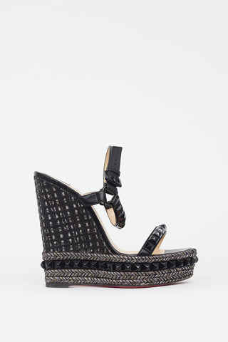 Christian Louboutin Black & Gold Cataclou Studded Metallic Wedge Sandal