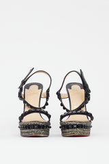 Christian Louboutin Black & Gold Cataclou Studded Metallic Wedge Sandal