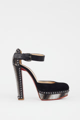Christian Louboutin Black & Grey Figurina Textured Leather Heel