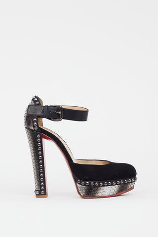 Christian Louboutin Black & Grey Figurina Textured Leather Heel