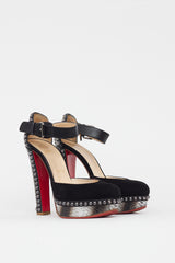 Christian Louboutin Black & Grey Figurina Textured Leather Heel