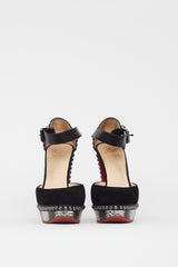 Christian Louboutin Black & Grey Figurina Textured Leather Heel