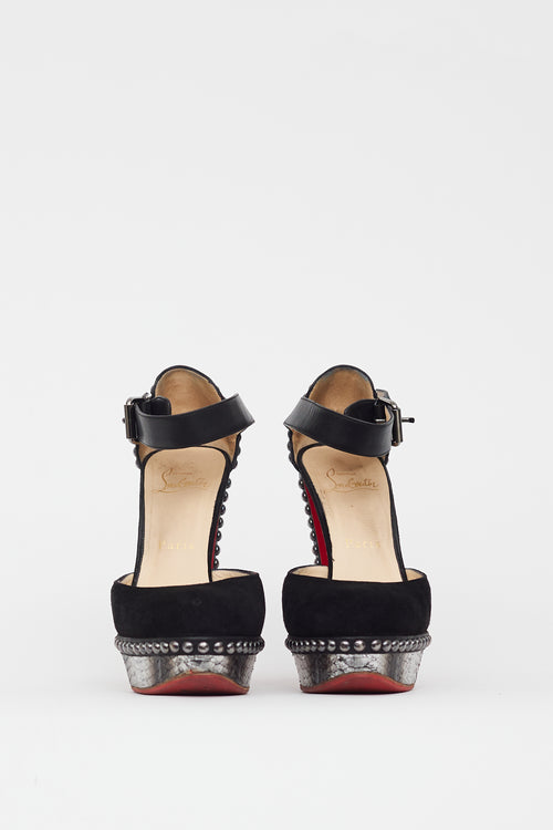 Christian Louboutin Black & Grey Figurina Textured Leather Heel