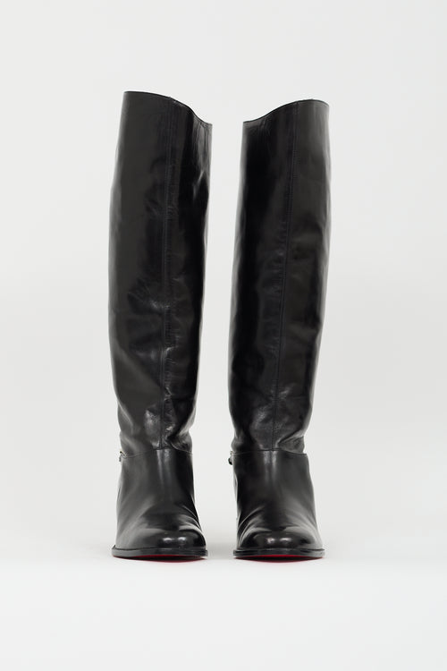 Christian Louboutin Black Leather Cate Chain  Boot