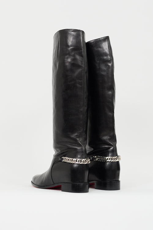 Christian Louboutin Black Leather Cate Chain  Boot