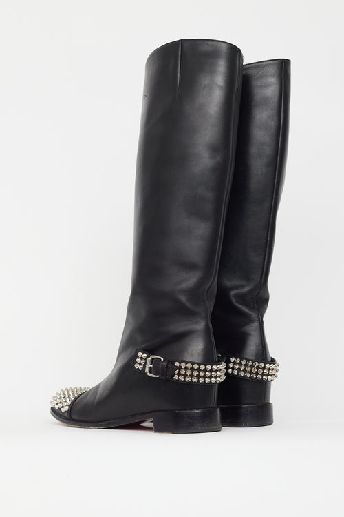 Christian Louboutin Black Leather Studded Egoutina Boot